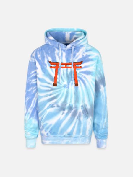 Vivid Torii Gate - Adult Tie Dye Hoodie - blue lagoon