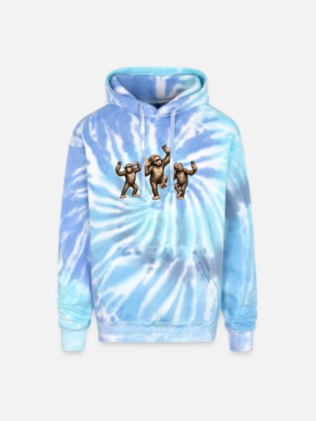 Chimp Selfie Squad - Adult Tie Dye Hoodie - blue lagoon