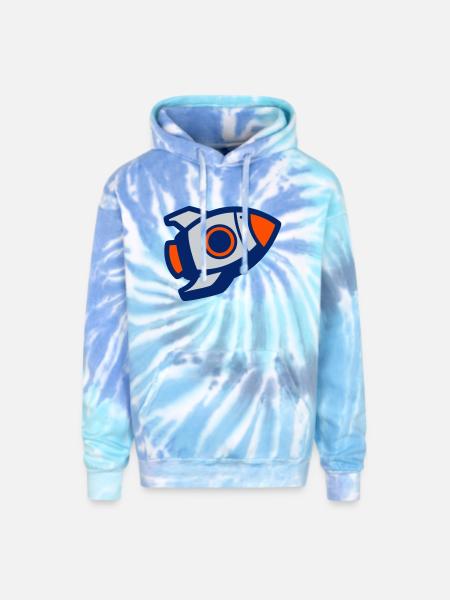 Launching Rocket Silhouette - Adult Tie Dye Hoodie - blue lagoon