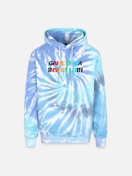 Game Over Insert Coin - Adult Tie Dye Hoodie - blue lagoon