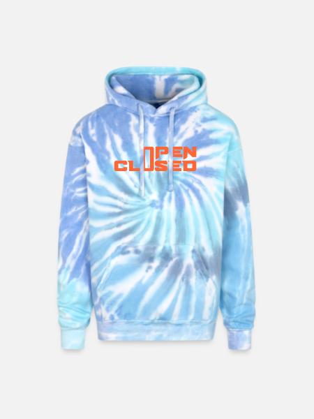 OPEN CLOSED - Adult Tie Dye Hoodie - blue lagoon