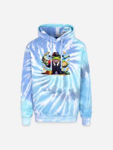 Crypto Frog Tycoon - Adult Tie Dye Hoodie - blue lagoon