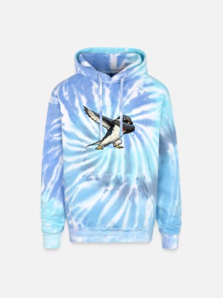 Dabbing Swallow - Adult Tie Dye Hoodie - blue lagoon