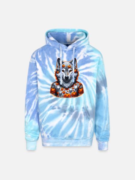 halloween wolf - Adult Tie Dye Hoodie - blue lagoon