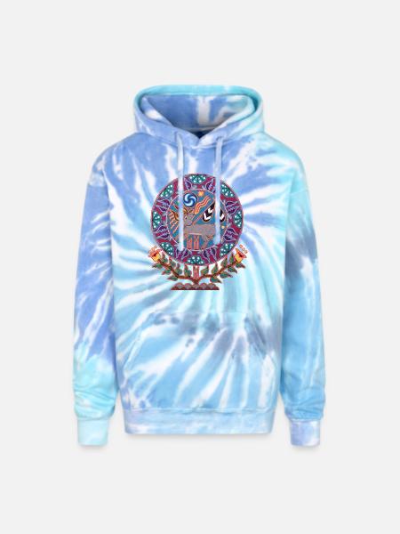 Native Huichol Peyote Deer - Adult Tie Dye Hoodie - blue lagoon