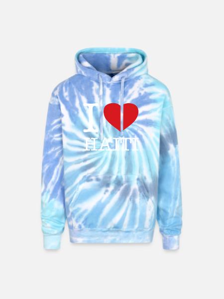 I LOVE HAITI - Adult Tie Dye Hoodie - blue lagoon