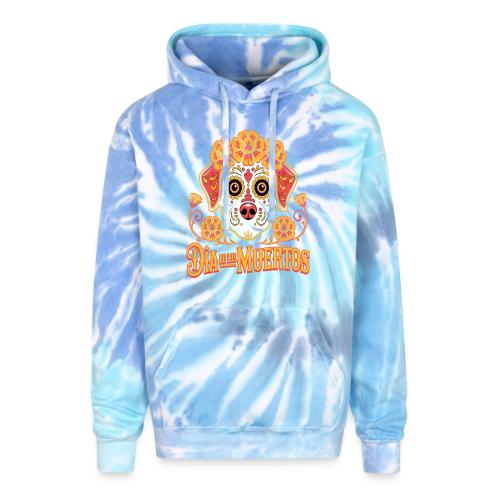 Dia De Los Muertos Dog Skull Flowers - Adult Tie Dye Hoodie