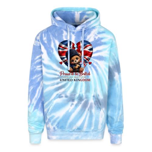 Proud to Be British Teddy Bear UK Patriot Gift - Adult Tie Dye Hoodie