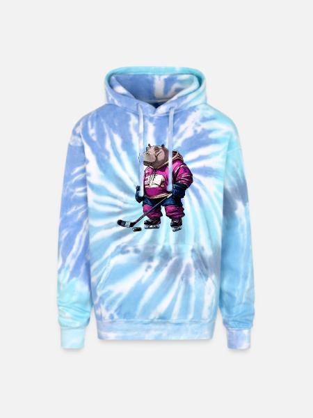 Hippos ice hockey - Adult Tie Dye Hoodie - blue lagoon