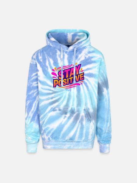 Stay Positive Neon Splash - Adult Tie Dye Hoodie - blue lagoon
