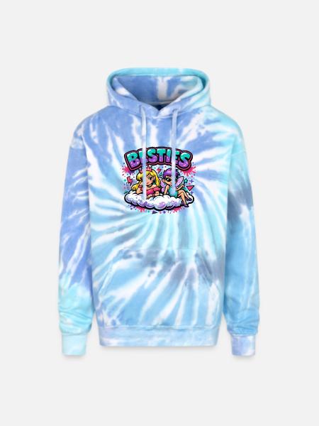 Besties Cloud Duo - Adult Tie Dye Hoodie - blue lagoon