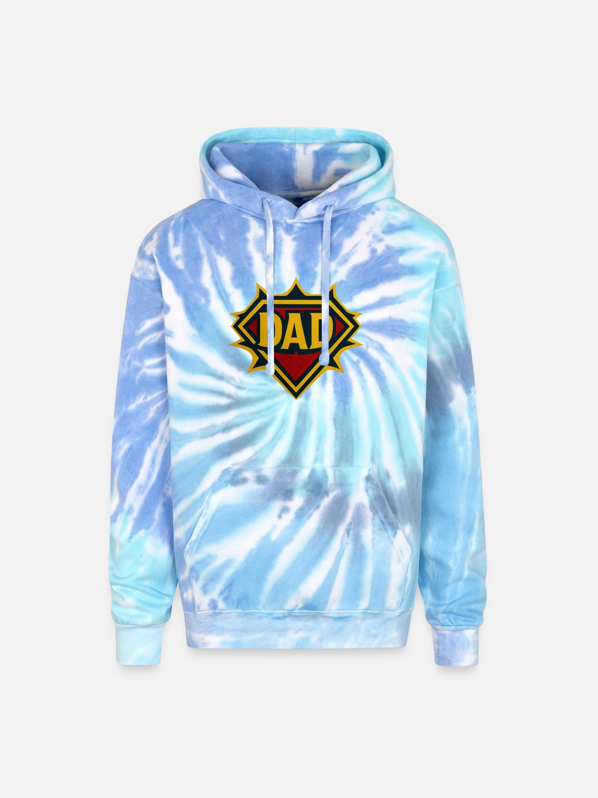 Dad Shield Badge - Adult Tie Dye Hoodie - blue lagoon - Front