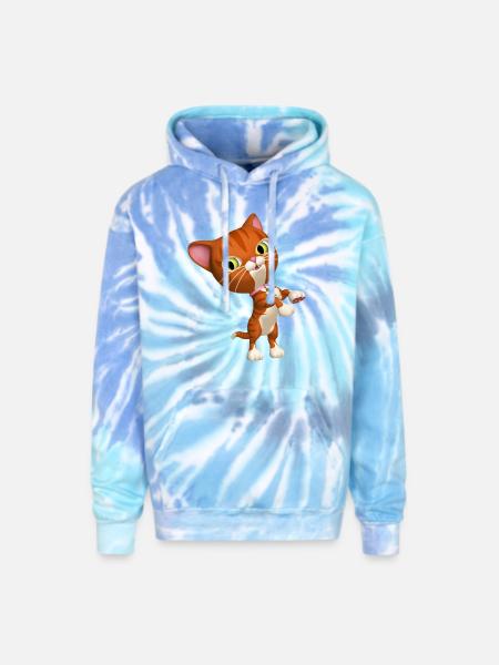 Orange Tabby Cat - Adult Tie Dye Hoodie - blue lagoon