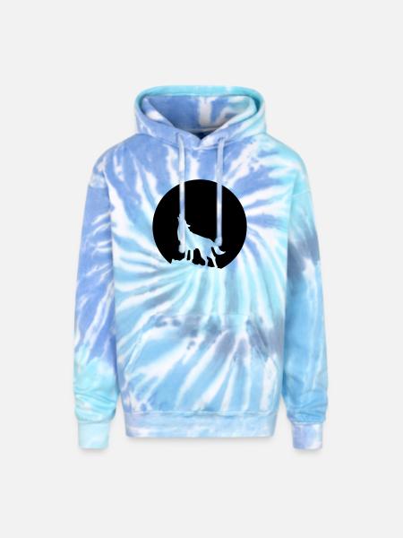 Wolf Howling Moon - Adult Tie Dye Hoodie - blue lagoon