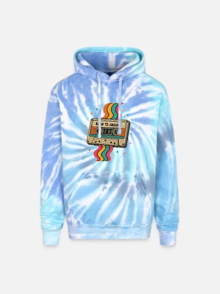 Vintage Boho Cassette Tape Design - Adult Tie Dye Hoodie - blue lagoon