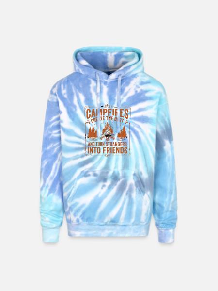 Campfires Turn Strangers Into Friends - Adult Tie Dye Hoodie - blue lagoon