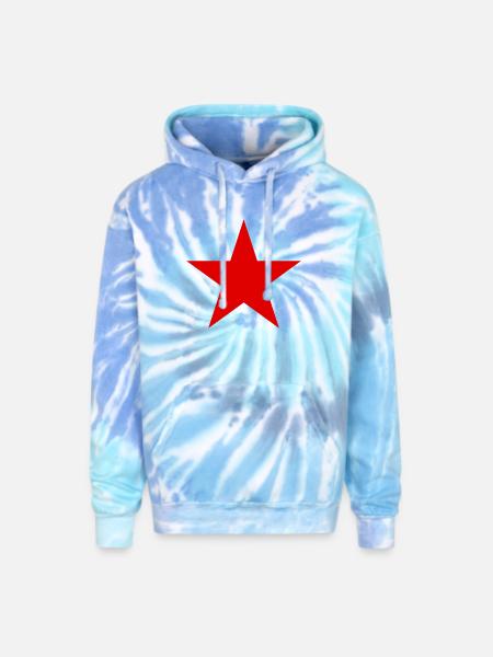 RED STAR - Adult Tie Dye Hoodie - blue lagoon