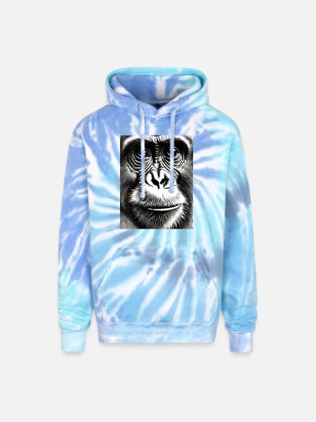 Chimp in Charcoal - Adult Tie Dye Hoodie - blue lagoon
