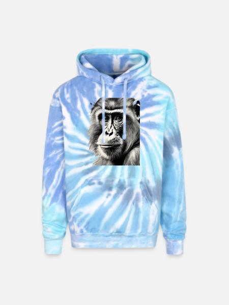 Chimp in Charcoal 3 - Adult Tie Dye Hoodie - blue lagoon