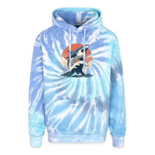 Fierce Shark Breaking Through Waves - Adult Tie Dye Hoodie