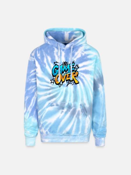 Game Over Neon Splash - Adult Tie Dye Hoodie - blue lagoon