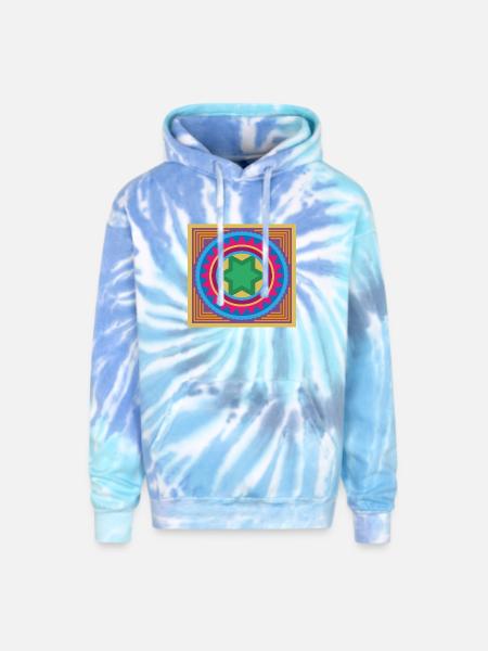 Vibrant Star Mandala Burst - Adult Tie Dye Hoodie - blue lagoon