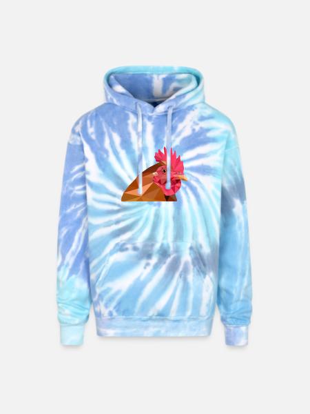 lowpoly rooster - Adult Tie Dye Hoodie - blue lagoon