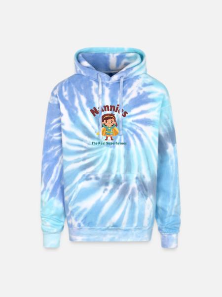Nannies The Real Superheroes3 - Adult Tie Dye Hoodie - blue lagoon
