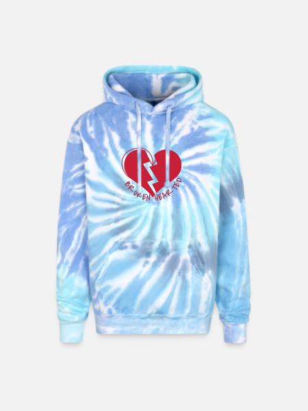 Broken HEARTED - Adult Tie Dye Hoodie - blue lagoon