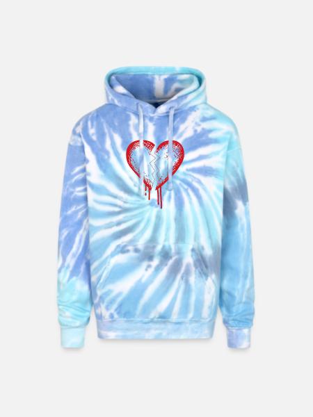 Broken heart - Adult Tie Dye Hoodie - blue lagoon