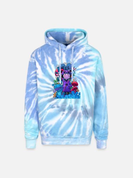 Wild Dreamer Neon Mushrooms - Adult Tie Dye Hoodie - blue lagoon
