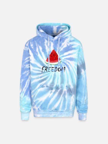 Freedom Watermelon Slice Illustration - Adult Tie Dye Hoodie - blue lagoon