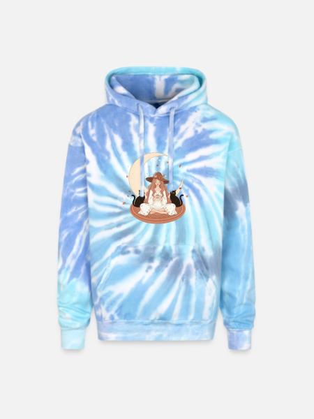 Enchanted Autumn Witch & Moonlight - Adult Tie Dye Hoodie - blue lagoon