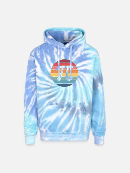 Retro Sunset Pi Emblem - Adult Tie Dye Hoodie - blue lagoon