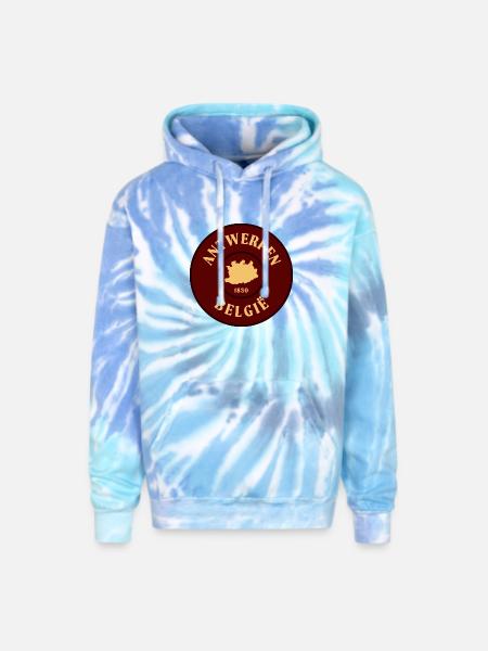 Antwerp Crest 1830 Emblem - Adult Tie Dye Hoodie - blue lagoon
