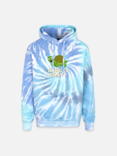 Take It Easy Turtle - Adult Tie Dye Hoodie - blue lagoon