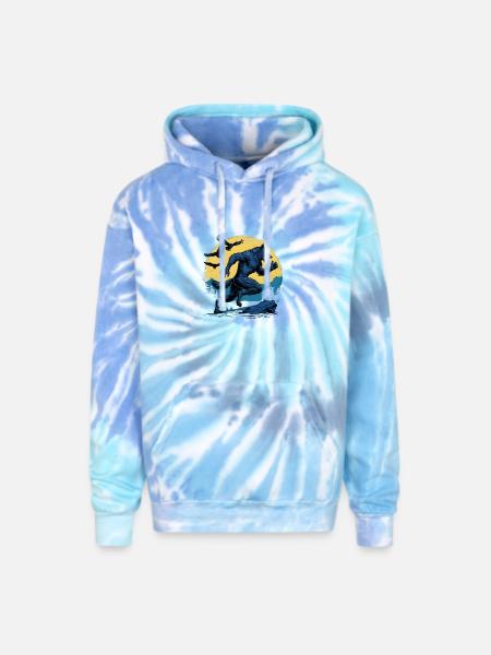 Running Werewolf with Crows - Adult Tie Dye Hoodie - blue lagoon