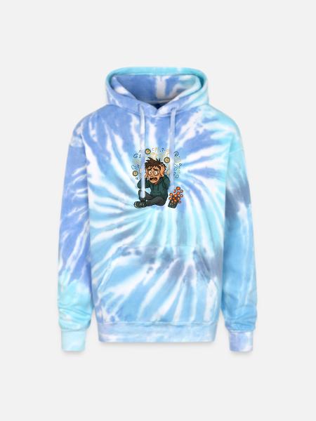 Overthink Overload - Adult Tie Dye Hoodie - blue lagoon
