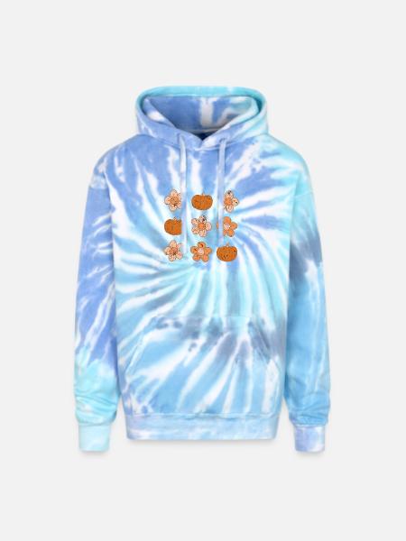 Rustic Pumpkin and Flower Pattern - Adult Tie Dye Hoodie - blue lagoon