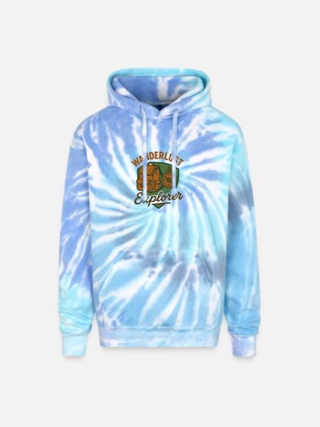 Wanderlust Explorer - Adult Tie Dye Hoodie - blue lagoon