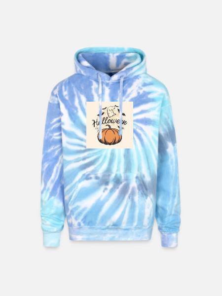 Moonlit Pumpkin Halloween - Adult Tie Dye Hoodie - blue lagoon