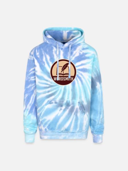 Wordsmith Quill Open Book - Adult Tie Dye Hoodie - blue lagoon