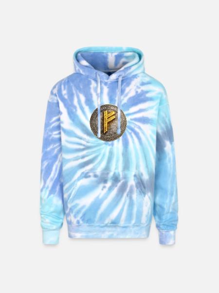 Rune Coin of Dawn - Adult Tie Dye Hoodie - blue lagoon