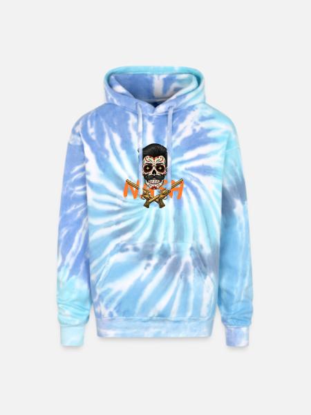 Sugar Skull Gunslinger Tee - Adult Tie Dye Hoodie - blue lagoon