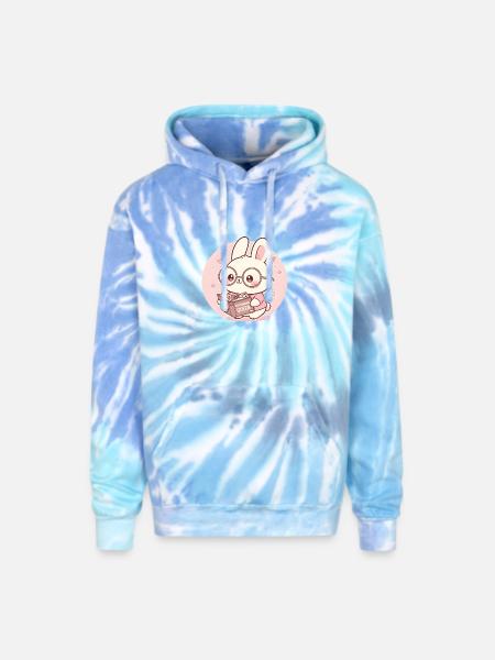 Overthinking Queen Bunny Reading - Adult Tie Dye Hoodie - blue lagoon