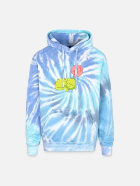 Lime Neon Sleepy Cat - Adult Tie Dye Hoodie - blue lagoon