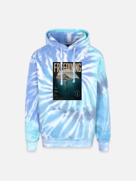 Freediving Depths Ocean Poster - Adult Tie Dye Hoodie - blue lagoon