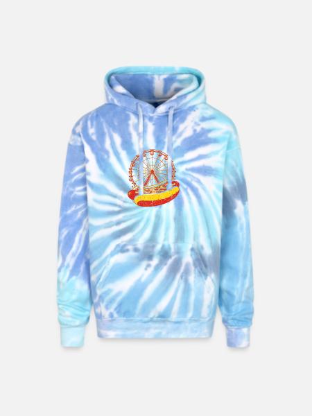 Neon Carnival Hotdog & Ferris Wheel - Adult Tie Dye Hoodie - blue lagoon