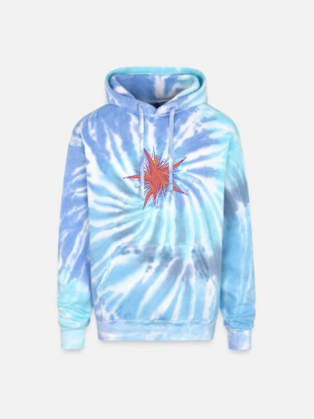 Cosmic Blossom – Fractal Art - Adult Tie Dye Hoodie - blue lagoon