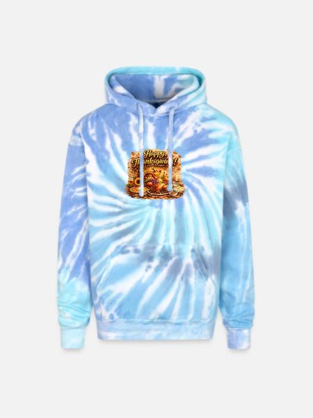 Thanksgiving Harvest Feast - Adult Tie Dye Hoodie - blue lagoon